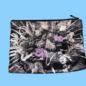 URBAN Decay 8"x6" floral zipper bag, new, black, gray and purple, unique soft ma